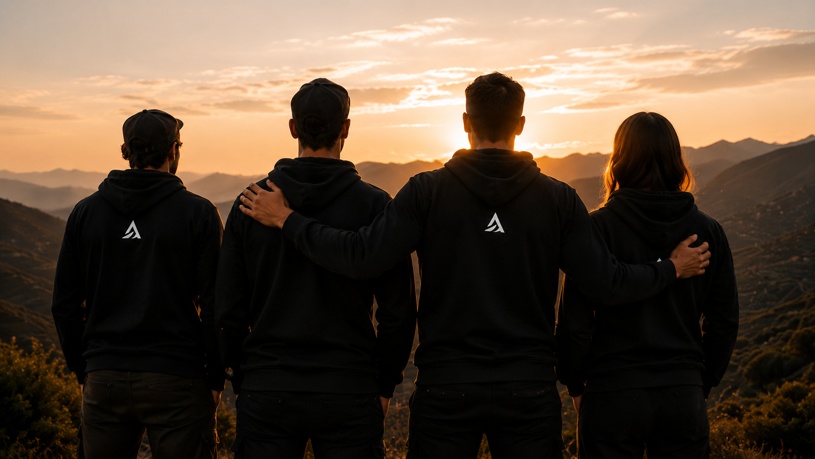 People standing together in the mountains